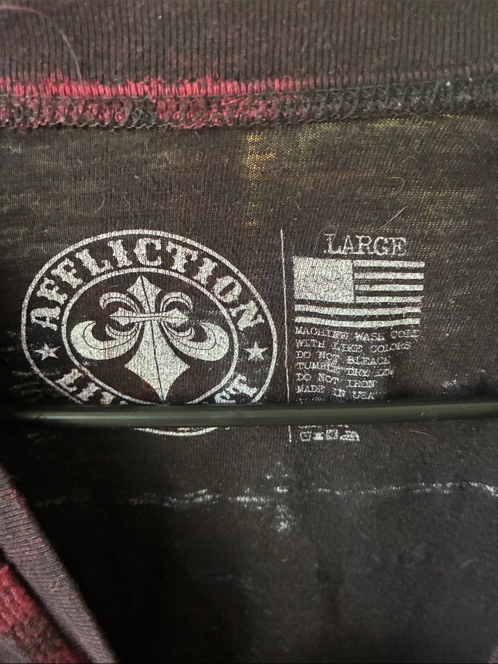 Affliction Black and Maroon Tie-Dye Fleur-de-Lis Long Sleeve Tee - Picture 2 of 3